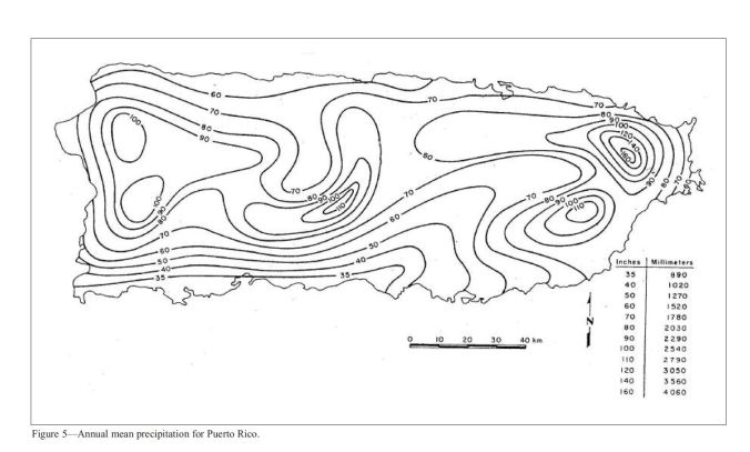Mean Annual Rainfall Map for Puerto Rico